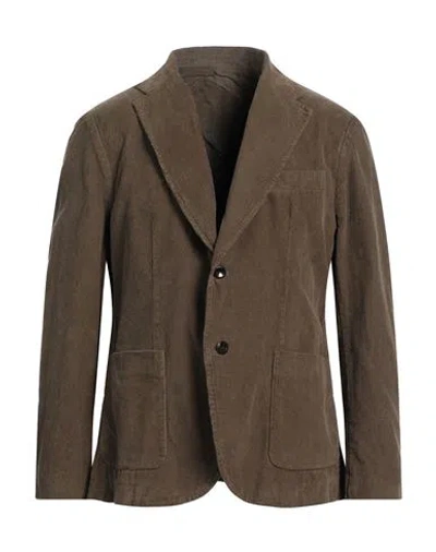 Original Vintage Style Man Blazer Military Green Size 42 Cotton In Brown