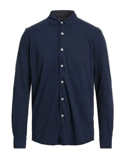 Original Vintage Style Man Shirt Navy Size Xl Cotton, Elastane In Blue