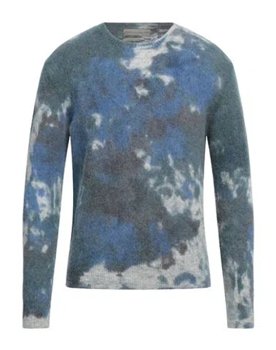Original Vintage Style Man Sweater Slate Blue Size Xxl Baby Alpaca Wool, Polyamide, Wool