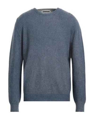 Original Vintage Style Man Sweater Slate Blue Size L Merino Wool, Cashmere