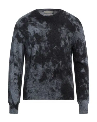 Original Vintage Style Man Sweater Slate Blue Size M Baby Alpaca Wool, Polyamide, Wool