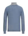 Original Vintage Style Man Turtleneck Slate Blue Size L Merino Wool, Cashmere