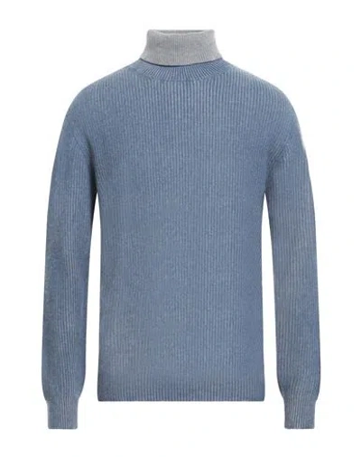 Original Vintage Style Man Turtleneck Slate Blue Size M Merino Wool, Cashmere
