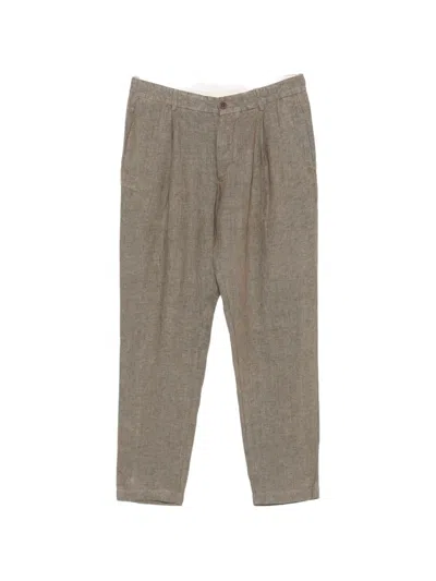 Original Vintage Style Pleated Linen Trousers In Brown