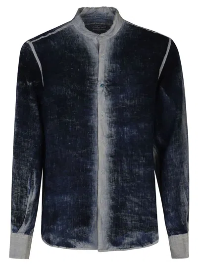 Original Vintage Style Linen Korean Shirt In Blue