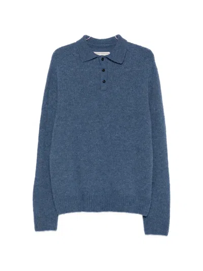 Original Vintage Style Truman Knitted Polo Shirt In Blue