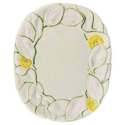 Pre-owned Origlia Italy Mid-century Italian Yellow Lemon And Green Leaf Platter