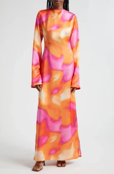 Oríré Aqua Print Dress Pink And Orange
