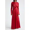 Oríré Orire The Jou Long Sleeve Satin Gown In Red
