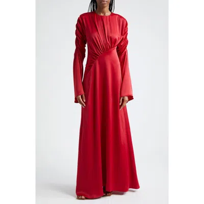 Oríré Orire The Jou Long Sleeve Satin Gown In Red