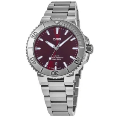Pre-owned Oris 01 733 7766 4158-07 8 22 05peb Men's Aquis Date Relief Red Dial Automatic