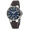 Oris Aquis Date Blue Dial Brown Leather Strap Men's Watch 01 733 7732 4135-07 5 21 10fc In Blue