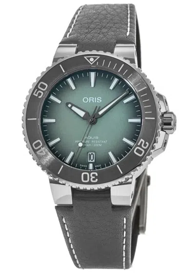 Pre-owned Oris Aquis Date Green Dial Grey Men's Watch 01 733 7732 4137-07 5 21 12fc