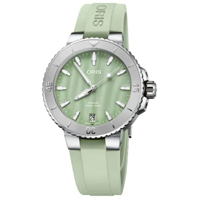 Oris Aquis Date Green Mother Of Pearl Dial Rubber Strap Women's Watch 01 733 7770 4157-07 4 18 67fc