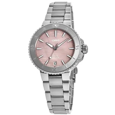 Oris Aquis Date Pink Dial Steel Women's Watch 01 733 7770 4158-07 8 18 05p In Silver