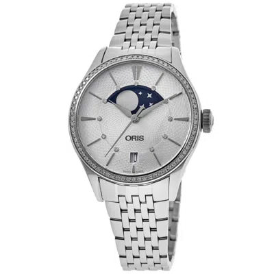 Oris Artelier Grande Lune Date Diamonds Automatic Grey Dial Steel Women's Watch 01 763 7723 4951-07 8 18  In Silver