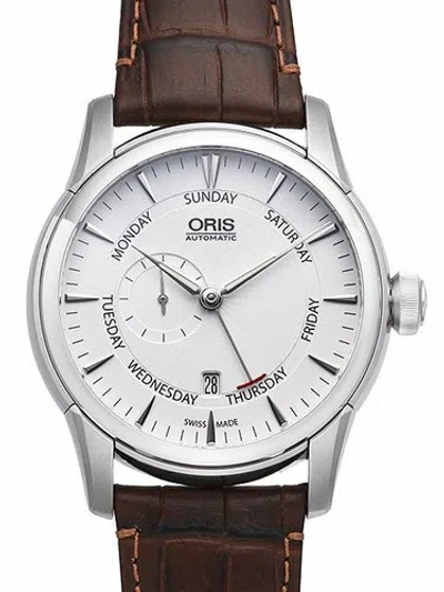 Pre-owned Oris Artelier Pointer Silver Dial Brown Leather Auto Mens Watch 745-7666-4051fc