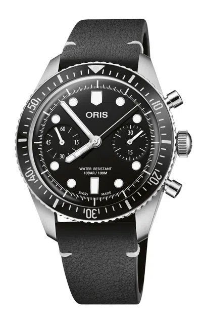 Pre-owned Oris Divers Sixty-five Automatic Chronograph Leather Mens Watch 771 7791 4054-ls