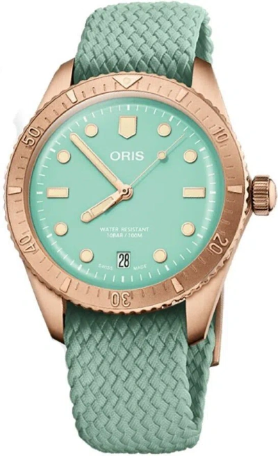 Pre-owned Oris Divers Sixty-five Green Dial Strap Bronze Case Sport Watch Online Discount