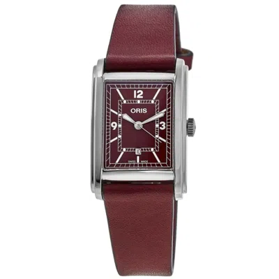 Oris Rectangular Automatic Red Dial Leather Strap Unisex Watch 01 561 7783 4068-07 5 19 18