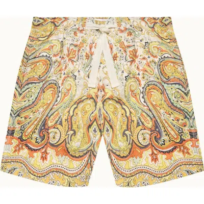 Orlebar Brown Alex Linen Relaxed Fit Linen Shorts With Fairground Print In Multi