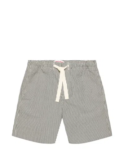 Orlebar Brown Alex Striped Seersucker Shorts In Gray