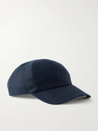 Orlebar Brown Barney Logo-embroidered Linen-twill Baseball Cap In Blue