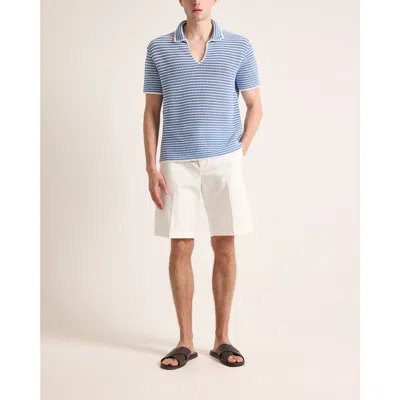 Orlebar Brown Batten Stripe Classic Fit Stripe Crotchet Polo In Blue