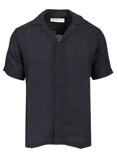 Orlebar Brown Black Linen Short Sleeve Shirt Shirts Black