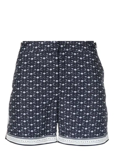 Orlebar Brown Blue Bulldog Floral Print Swim Shorts In Dark Sapphire/sea Mist