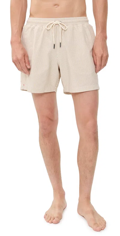 Orlebar Brown Boxer Iii Seersucker Stripe Swim Trunks Walnut In White