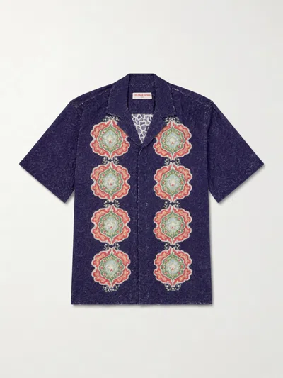 Orlebar Brown Maitan Broderie Relaxed Fit Broderie Anglaise Shirt In Blue
