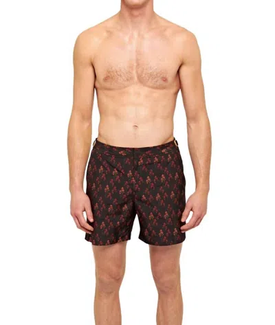 Orlebar Brown Bulldog Aquila Print Mid-length Shorts In Black/port