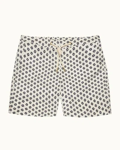 Orlebar Brown Bulldog Drawcord Mid Length Swim Shorts In Latte/night Iris