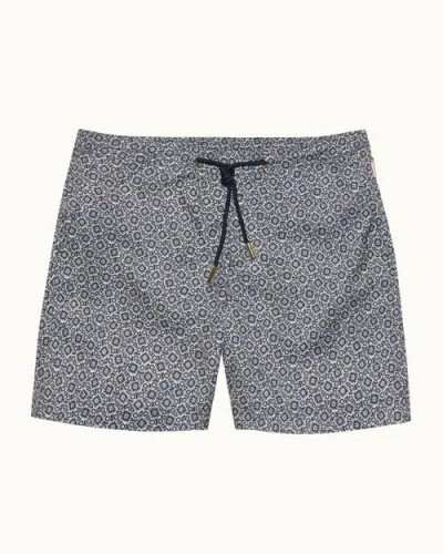 Orlebar Brown Bulldog Drawcord Mid Length Swim Shorts In Night Iris/white Sand