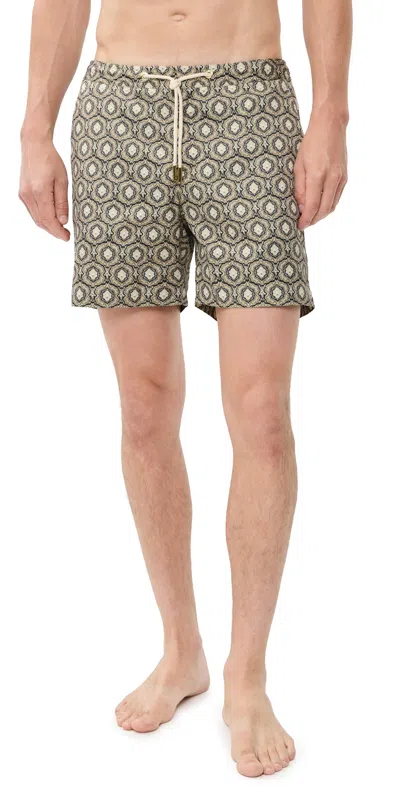 Orlebar Brown Bulldog Passetto Straight-leg Mid-length Printed Swim Shorts In Green