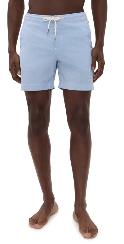 Orlebar Brown Bulldog Drawcord Seersucker Stripe Swim Shorts 6.25 Wave Blue