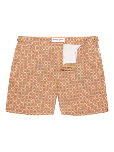 Orlebar Brown Bulldog Geometric-pattern Swim Shorts In Yellow