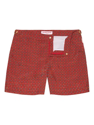 Orlebar Brown Bulldog Geometric-print Buckle-detail Swim Shorts In Red