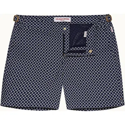 Orlebar Brown Bulldog Jacquard Mid-length Swim Shorts In Night Iris/cloud