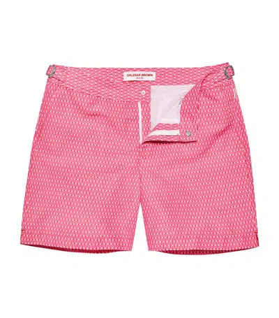 Orlebar Brown Kids' Bulldog Printed Swim Shorts In Pink