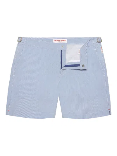 Orlebar Brown Bulldog Stripe Seersucker Swim Shorts In Blue