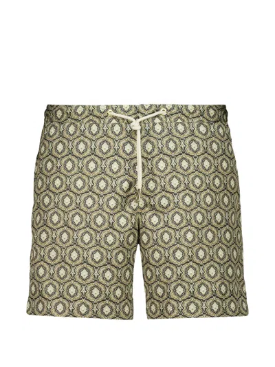 Orlebar Brown Bulldog Passetto Straight-leg Mid-length Printed Swim Shorts In Green