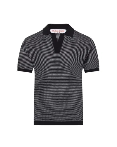 Orlebar Brown Classic Fit Open Mesh Waffle Stitch Polo In Black