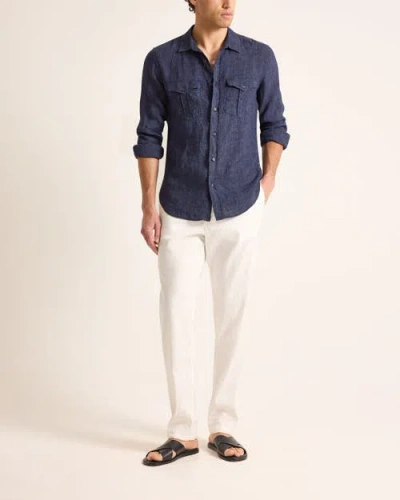 Orlebar Brown Colburn Lino Tailored Fit Linen Shirt With Chest Pockets In Blue