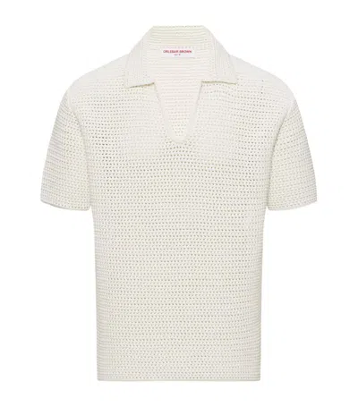 Orlebar Brown Cotton Crochet Batton Polo Shirt In Neutrals