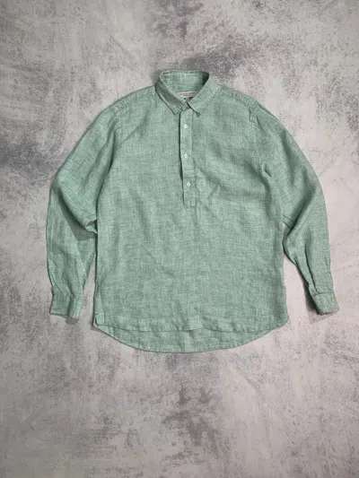 Pre-owned Orlebar Brown Designer Linen Button Up Shirt In Blue