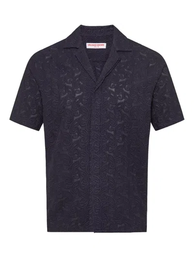 Orlebar Brown Embroidered-details Short-sleeve Shirt In Blue