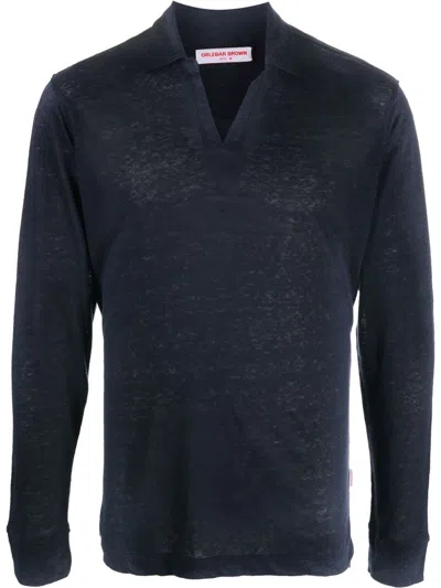 Orlebar Brown Felix Long-sleeve Polo Shirt In Blue