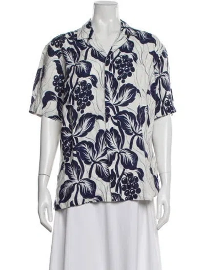 Pre-owned Orlebar Brown Floral Print Short Sleeve Button-up Top In Blue